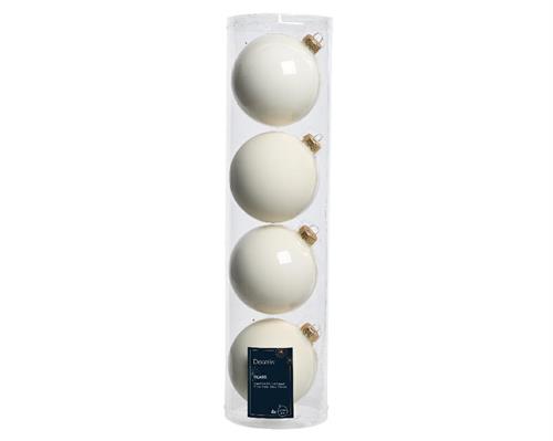 PALLINE DI NATALE IN VETRO BIANCO LANA LUCIDO OPACO 10CM 4PZ