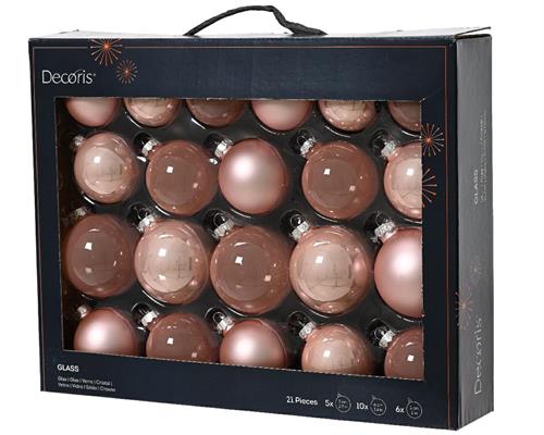PALLINE DI NATALE ROSA CIPRIA ASSORTITE 21 PZ 7 CM