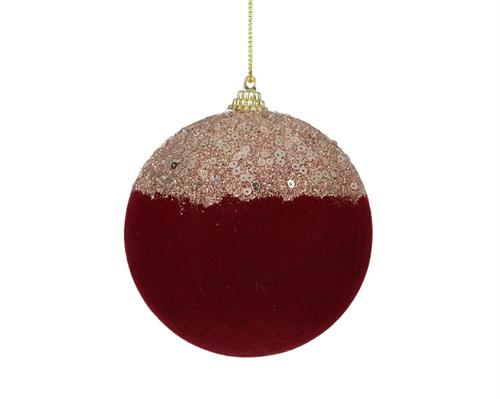 PALLINA DI NATALE BORDEAUX CON GLITTER E LUSTRINI 10 CM