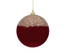 PALLINA DI NATALE BORDEAUX CON GLITTER E LUSTRINI 10 CM