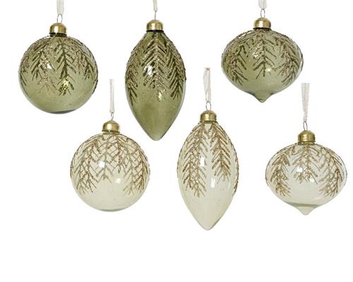 PALLINA PER ALBERO VETRO TRASPARENTE DECORO GLITTER ORO 1PZ ASS.