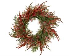 GHIRLANDA VERDE CON BACCHE ROSSE D. 50 X H. 10 CM