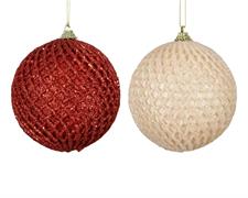 PALLINA DI NATALE IN SCHIUMA GLITTER ROSSO/AVORIO 8 CM 1 PZ ASS.