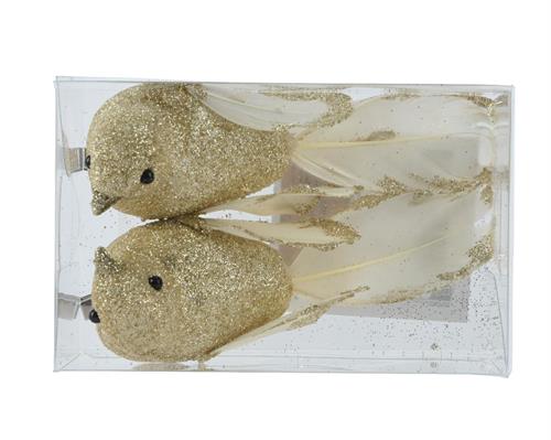 UCCELLINI GLITTER ORO CON PIUMA 2 PZ 4,5X11X4 CM