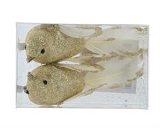 UCCELLINI GLITTER ORO CON PIUMA 2 PZ 4,5X11X4 CM