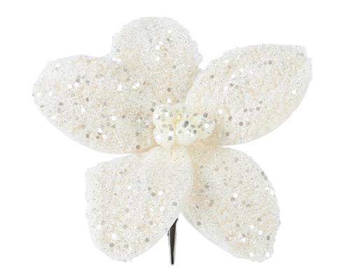 STELLA DI NATALE CON CLIP IN PELLICCIA CREMA CON GLITTER 18X6 CM