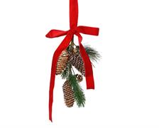 PENDENTE RAMETTO PIGNE CON FOGLIE E FIOCCO ROSSO H.26X8X20CM