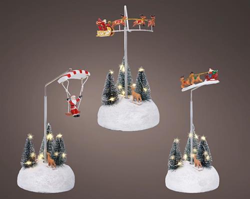 SCENA IN POLIRESINA BABBO NATALE CON SLITTA/PARACADURE CON LED