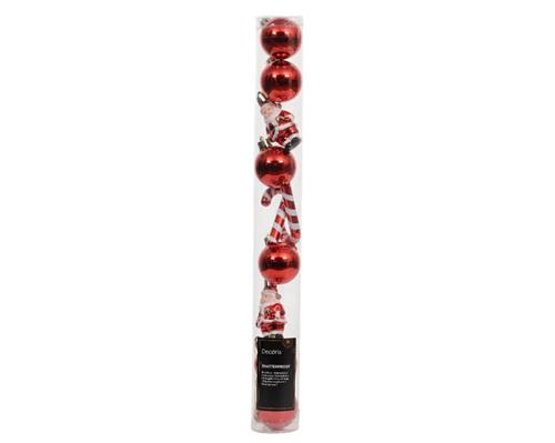 SET PALLINE PENDENTI BABBO NATALE CANDY CANE ROSSI 4 CM 10 PZ