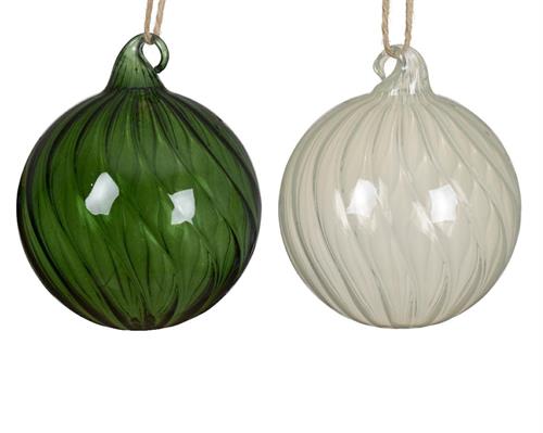 PALLINA DI NATALE VERDE/BIANCA IN VETRO TRASPARENTE 10 CM 1 PZ A