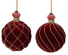 PALLINA DECORATA IN VELLUTO BORDEAUX GLITTER ORO 10 CM 1 PZ ASS.