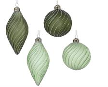 PALLINA DI NATALE IN VETRO TRASPARENTE VERDE GLITTER ARGENTO 8CM