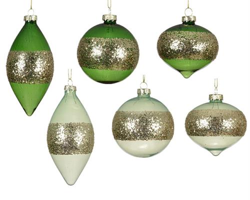 PALLINA VETRO TRASPARENTE VERDE CON PAILLETTES ARGENTO 8CM 1PZ A