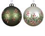 PALLINA  IN VETRO BIANCA VERDE FOGLIE GLITTER BACCHE ROSSE 8CM