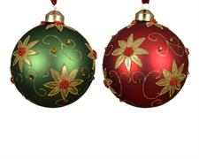 PALLINA VETRO OPACA ROSSA VERDE DEC. FIORI GLITTER 10CM 1PZ