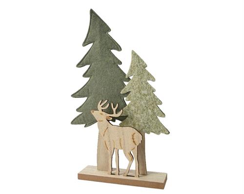 ALBERI IN FELTRO CON RENNA SU BASE IN LEGNO H.42X26X6 CM