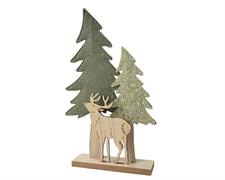 ALBERI IN FELTRO CON RENNA SU BASE IN LEGNO H.42X26X6 CM
