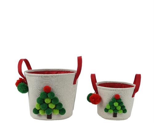 CESTINO NATALIZIO ROTONDO CON POMPON H.20,50X25 CM