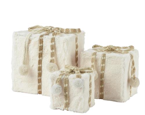 SCATOLA REGALO IN PELLICCIA BIANCO LANA CON CORDINO POMPON 21X21