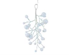 PENDENTE RAMETTO BIANCO IRIDISCENTE CON PALLINE BIANCHE H.30X20X