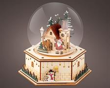 VILLAGGIO DI NATALE IN LEGNO CON SFERA MAGICA IN MOVIMENTO 3 LED