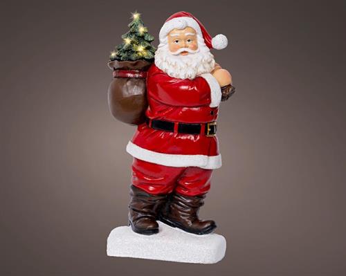 BABBO NATALE IN POLIRESINA CON SACCO E ALBERO CON LUCI LED H.30C