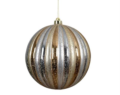 PALLINA DI NATALE A STRISCE ORO/BIANCO/ARGENTO 20 CM