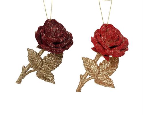 PENDENTE NATALIZIO ROSA BORDEAUX/ROSSA GLITTER H.11,7CM ASSORTIT