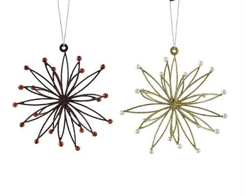 PENDENTE FIOCCO DI NEVE GLITTER ORO/MARRONE CON PERLINE 1 PZ 17C