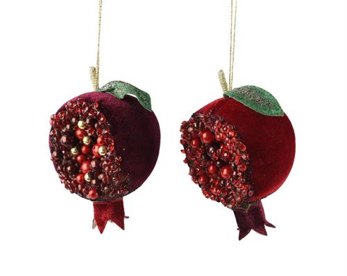 PENDENTE MELOGANO ROSSO IN VELLUTO CON PERLINE 13X6X9CM ASSORTIT
