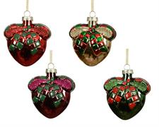 PENDENTE CUORE IN VETRO CON FIOCCO H.8 CM ASSORTITO