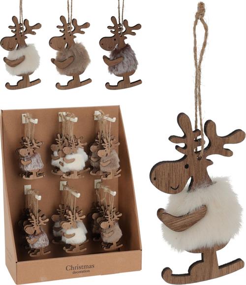 PENDENTE PER ALBERO DI NATALE RENNA IN LEGNO 11 CM ASSORTITA