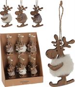 PENDENTE PER ALBERO DI NATALE RENNA IN LEGNO 11 CM ASSORTITA