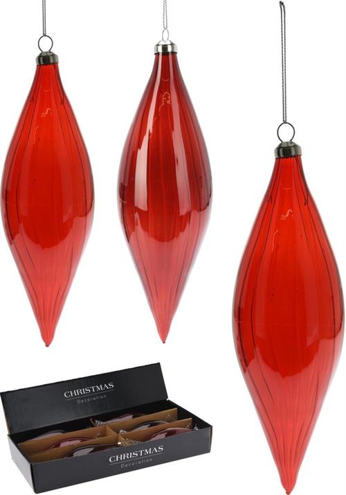 PENDENTE NATALIZIO GOCCIA IN VETRO ROSSA 21 CM ASSORTITO