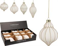 PENDENTE NATALIZIO IN VETRO BIANCO GLITTER ORO ASSORTITO