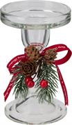 PORTACANDELA VETRO CON FIOCCO ROSSO 8X13 CM