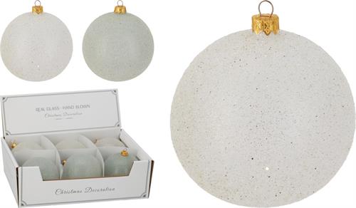 PALLINA IN VETRO BIANCA CON GLITTER 10 CM ASSORTITA