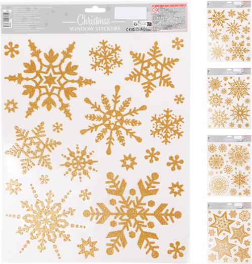 STICKERS NATALIZI FIOCCHI DI NEVE/ STELLE ORO ASSORTITI