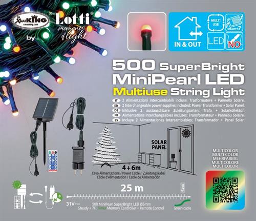 LUCI DI NATALE MINI PERLE 500 LED MULTICOLOR+PANNELLO SOLARE 25M