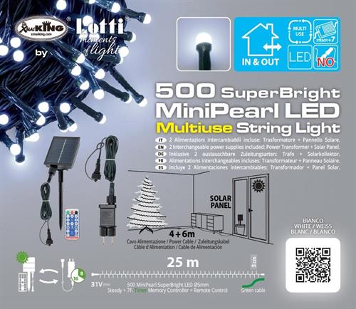 LUCI DI NATALE MINI PERLE 500 LED BIANCO FREDDO+PANNELLO SOLARE