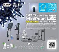 LUCI DI NATALE MINI PERLE 500 LED BIANCO FREDDO+PANNELLO SOLARE