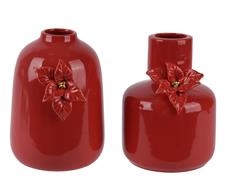 VASO IN PORCELLANA ROSSA CON STELLA DI NATALE H.16 CM 1 PZ ASSPR