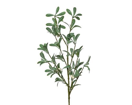 RAMO CON FOGLIE VERDI E BACCHE BIANCHE 60 CM