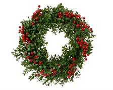 GHIRLANDA FUORIPORTA VERDE CON BACCHE ROSSE D.45XH.12 CM