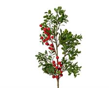 RAMO CON FOGLIE VERDI E BACCHE ROSSE 60 CM