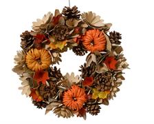 GHIRLANDA FUORIPORTA CON PIGNE E ZUCCHE 33XH.8 CM