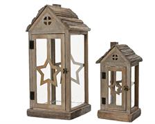 LANTERNA IN LEGNO CON TETTO IN CORTECCIA H.62,5X26,5X28,5 CM