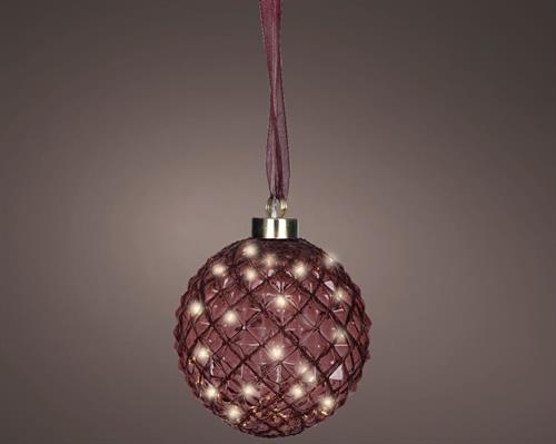 PALLINA DI NATALE LUMINOSA IN VETRO BORDEAUX 40 LED BIANCO CALDO