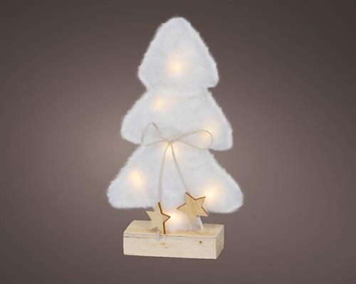 ALBERO BIANCO SU BASE IN LEGNO CON LUCI LED BIANCO CALDO H.24,5X