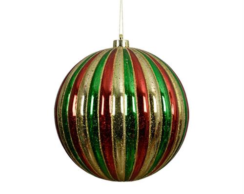 PALLINA DI NATALE A STRISCE ORO/VERDE/ROSSA 20 CM